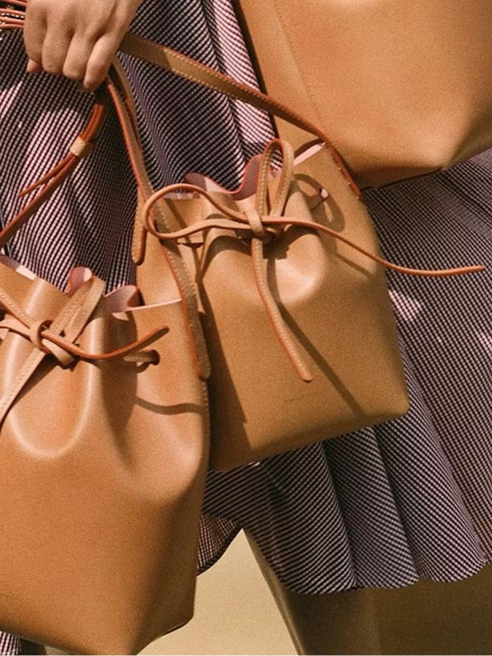 Mansur Gavriel Tan Leather Mini Drawstring Bucket Bag